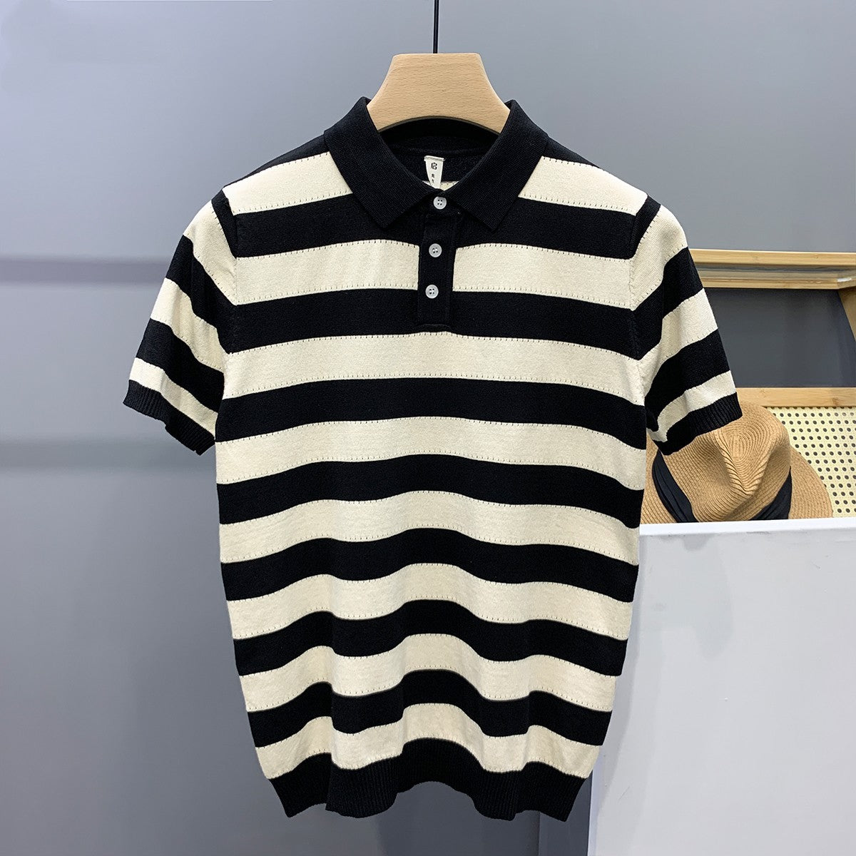 Moda Elite | Koszulka polo w paski z jedwabiu lodowego
