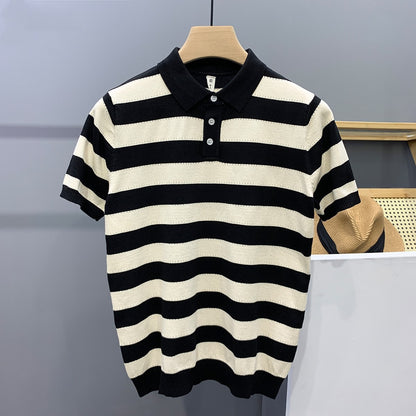 Moda Elite | Koszulka polo w paski z jedwabiu lodowego