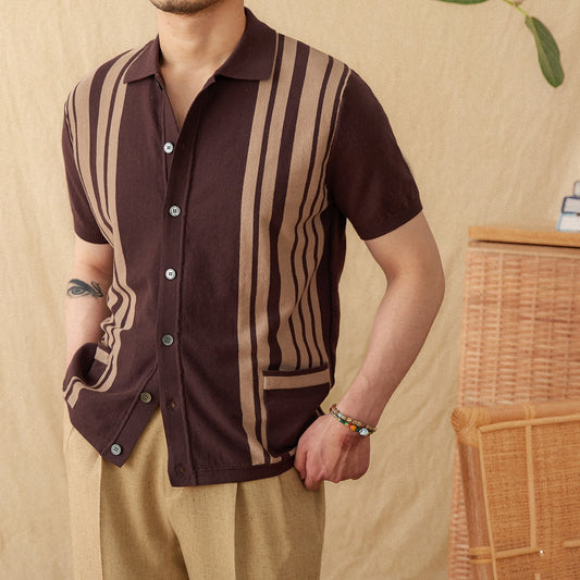 Moda Elite | Koszulka polo z dzianiny w paski