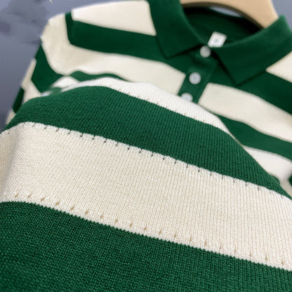 Moda Elite | Koszulka polo w paski z jedwabiu lodowego
