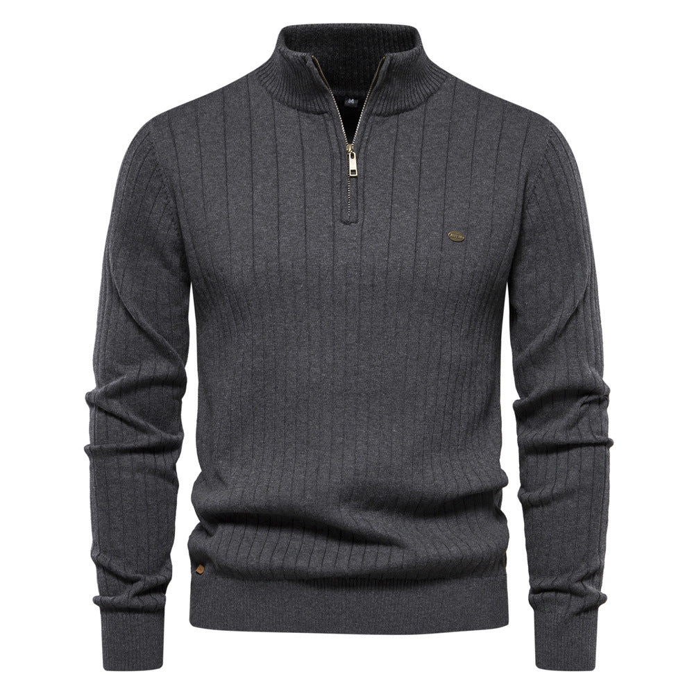 Męski sweter slim fit z półzamkiem