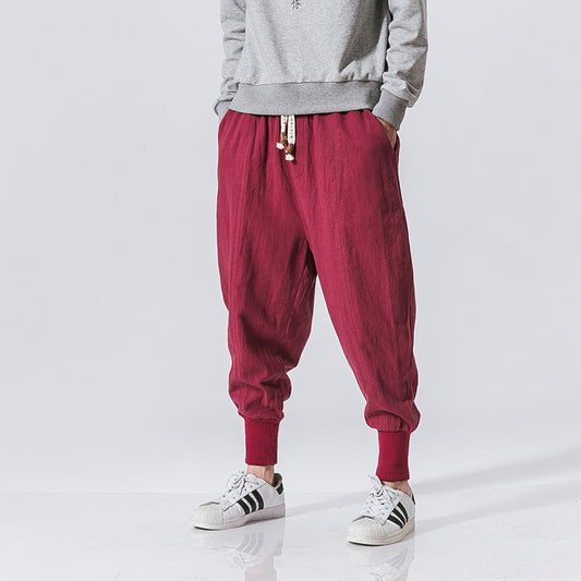 Moda Elite | Męskie spodnie hiphopowe z lnu i bawełny