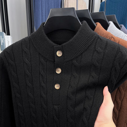sweter z warkoczowym splotem i stójką