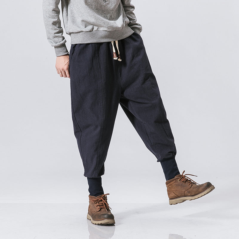 Moda Elite | Męskie spodnie hiphopowe z lnu i bawełny