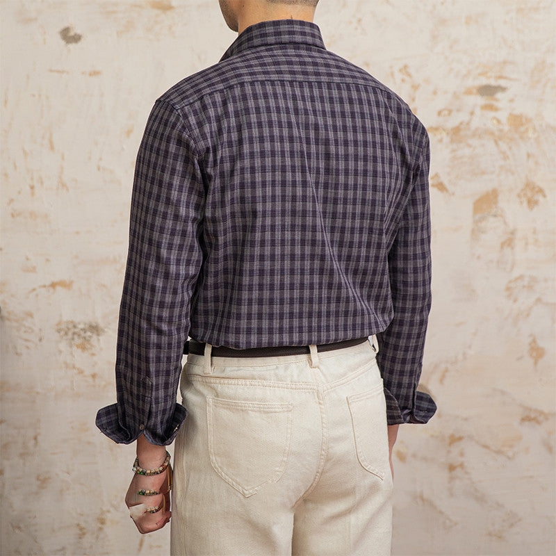 Moda Elite | Koszula lniano-bawełniana w kratkę vintage