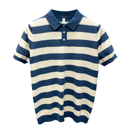 Moda Elite | Koszulka polo w paski z jedwabiu lodowego