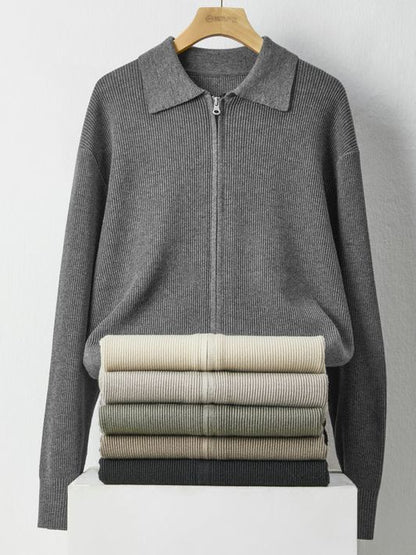 Sweter dzianinowy z zamkiem i kołnierzem