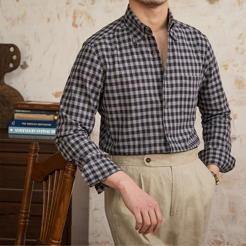 Moda Elite | Koszula lniano-bawełniana w kratkę vintage