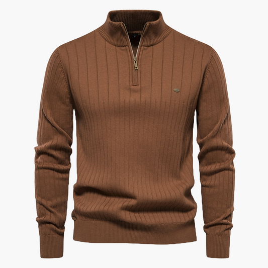 Męski sweter slim fit z półzamkiem