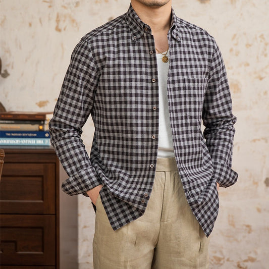 Moda Elite | Koszula lniano-bawełniana w kratkę vintage