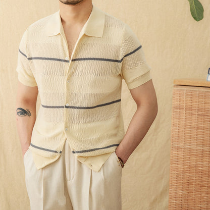 Moda Elite| Dzianinowy kardigan polo z bawełny i lnu