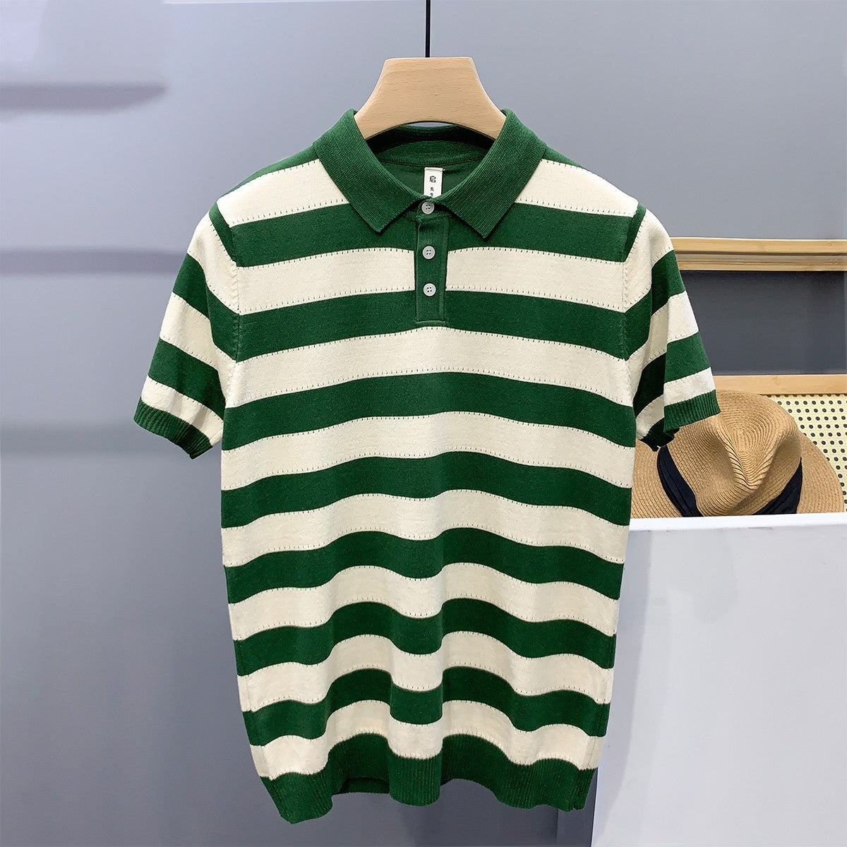 Moda Elite | Koszulka polo w paski z jedwabiu lodowego