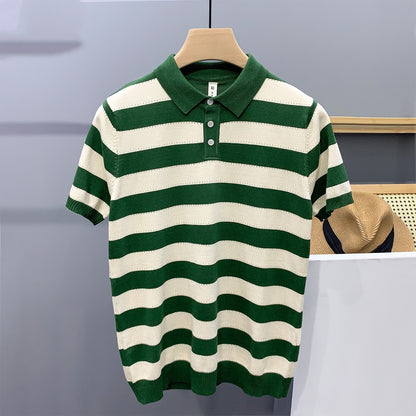 Moda Elite | Koszulka polo w paski z jedwabiu lodowego