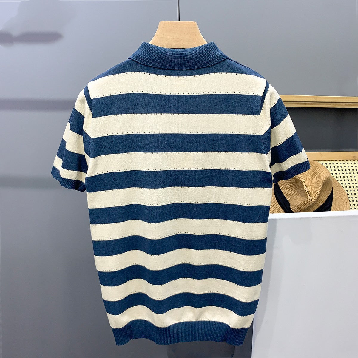 Moda Elite | Koszulka polo w paski z jedwabiu lodowego