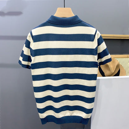 Moda Elite | Koszulka polo w paski z jedwabiu lodowego