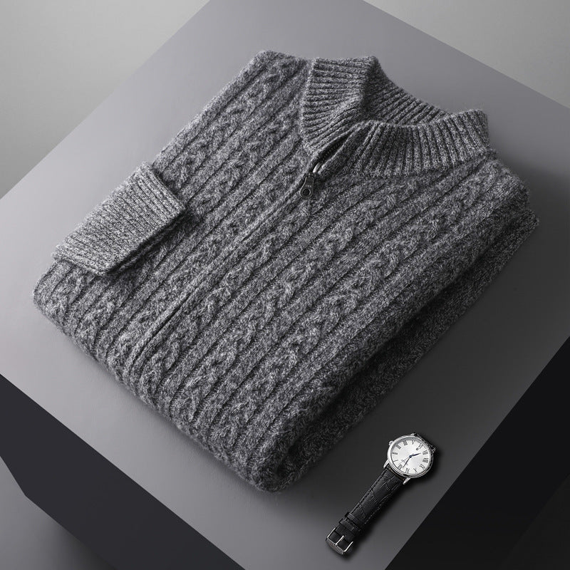 Sweter wełniany z zamkiem błyskawicznym – kołnierz stójka