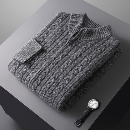 Sweter wełniany z zamkiem błyskawicznym – kołnierz stójka